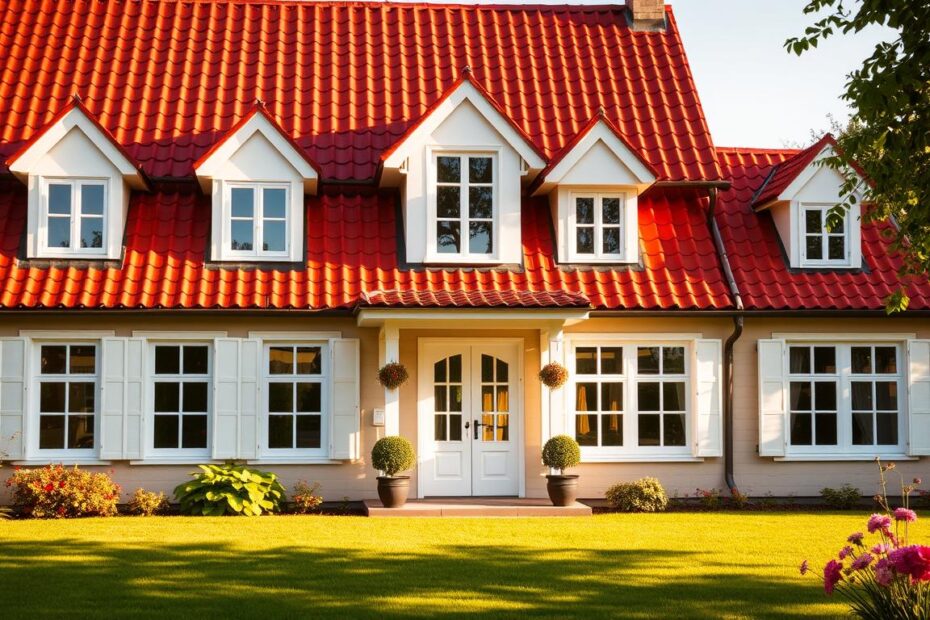 czerwony dach białe okna jaka elewacja