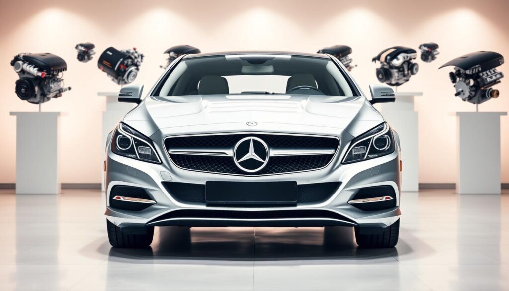 A sleek and elegant Mercedes-Benz W212 parked in a modern, well-lit showroom, showcasing its sophisticated design and craftsmanship. In the foreground, focus on the front grille and distinctive headlights, emphasizing the luxury and attention to detail. The middle ground should include a variety of engine choices displayed artistically around the car, highlighting the key features of each engine option. The background should feature a soft gradient of light colors, creating an inviting atmosphere that suggests a sense of exploration and choice. The lighting is bright and well-distributed, drawing attention to the car's polished surface and the engines, while a shallow depth of field slightly blurs the background for emphasis. The mood is informative and engaging, appealing to car enthusiasts and potential buyers alike. A sleek and elegant Mercedes-Benz W212 parked in a modern, well-lit showroom, showcasing its sophisticated design and craftsmanship. In the foreground, focus on the front grille and distinctive headlights, emphasizing the luxury and attention to detail. The middle ground should include a variety of engine choices displayed artistically around the car, highlighting the key features of each engine option. The background should feature a soft gradient of light colors, creating an inviting atmosphere that suggests a sense of exploration and choice. The lighting is bright and well-distributed, drawing attention to the car's polished surface and the engines, while a shallow depth of field slightly blurs the background for emphasis. The mood is informative and engaging, appealing to car enthusiasts and potential buyers alike.